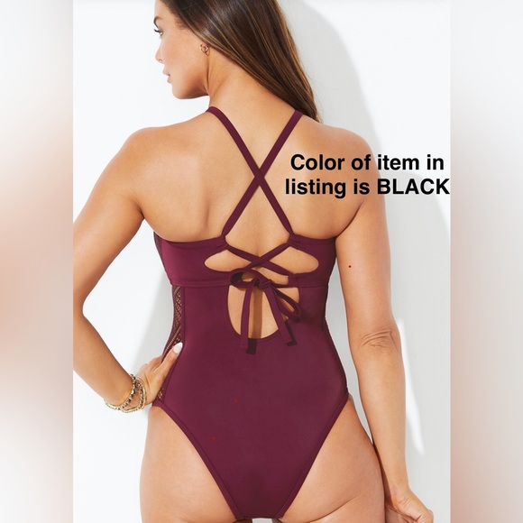 Swimsuit for All Crochet High Neck One Piece Swimsuit, Black, 14 - Picture 2 of 6
